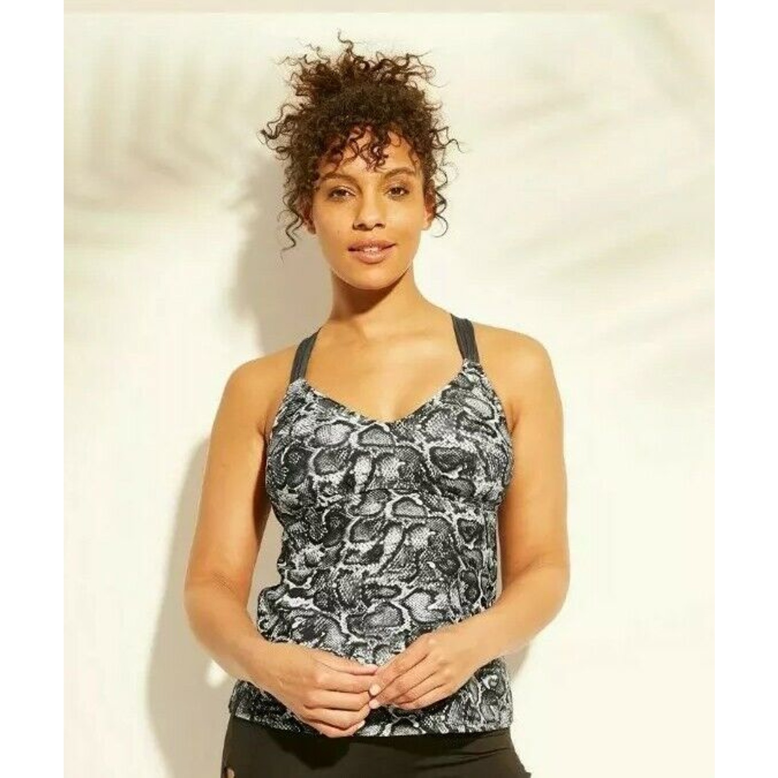New! Kona Sol Strappy Back Tankini Swimsuit Top Size S Gray Snakeskin Print Nwt